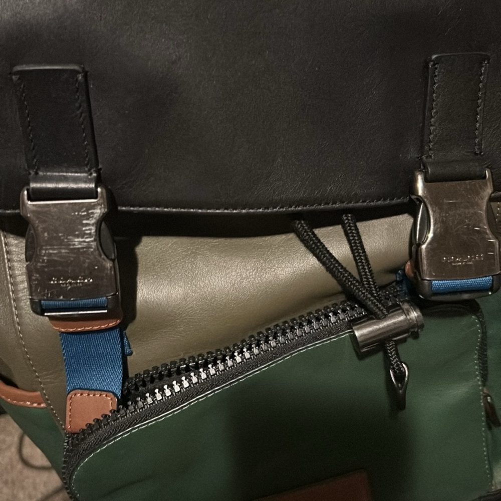 Coach Track Colorblock Leather Backpack Green Brown. - Picture 6 of 11
